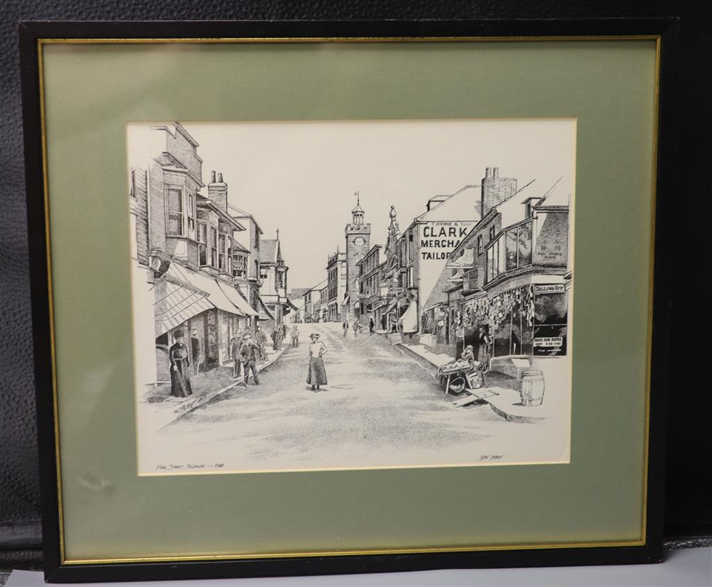 Gyn Horn, cartoonist, artist & illustrator, pen and ink, Fore Street, Redruth 1900, Cornwall, signed, 22 x 27cm